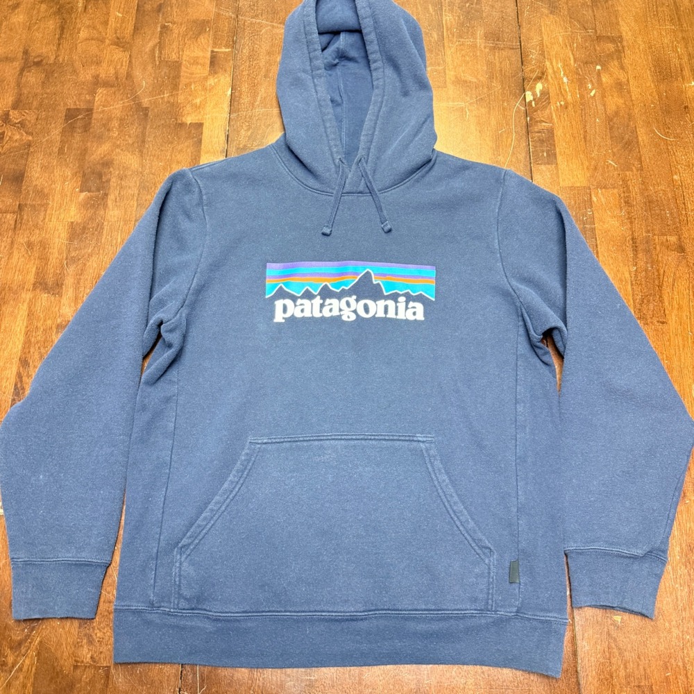Patagonia P-6 Logo Responsibili-Tee Hoodie Men's Medium Blue Pullover Casual - Picture 2 of 6